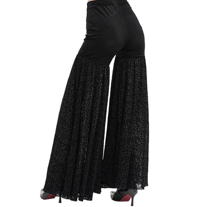 Audrina Gothic Velvet Mesh Bell Bottom Pants by Eva Lady