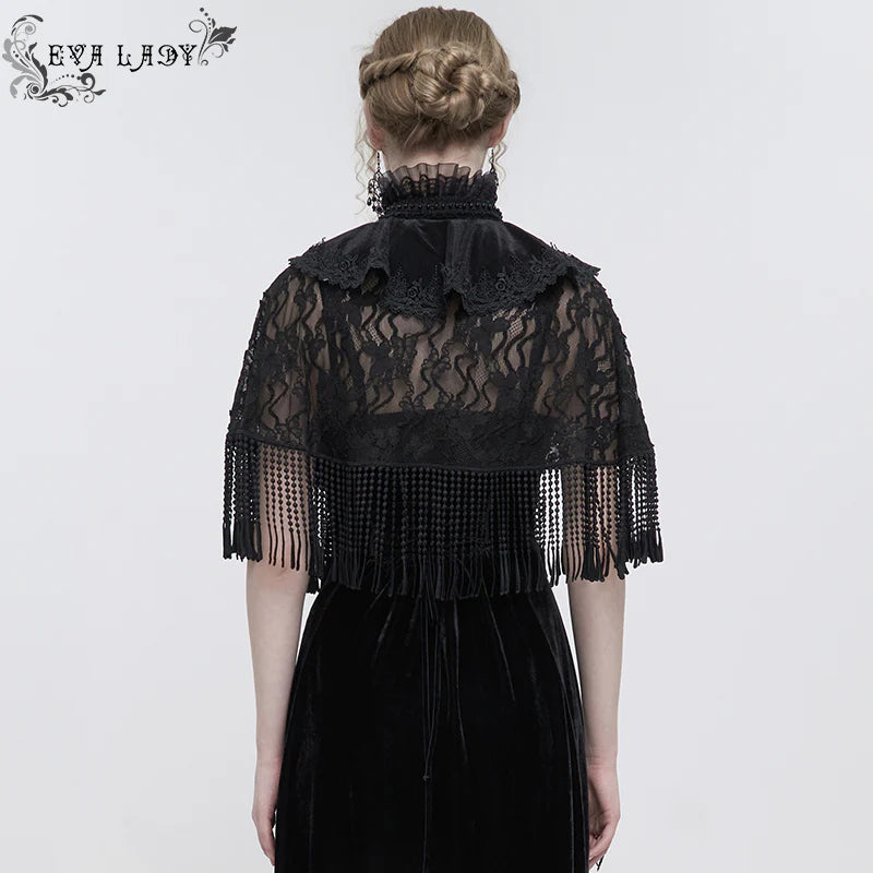 Mortem Gothic Lace Fringe Shawl Top by Eva Lady