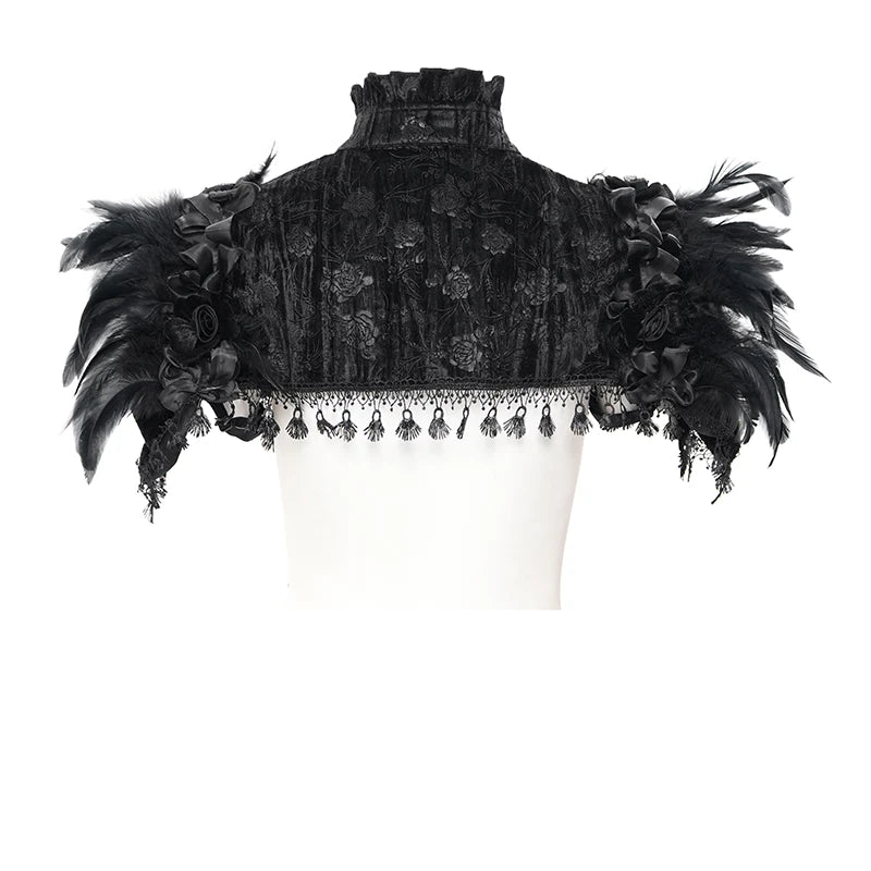Judith Gothic Rose Velvet Feather Collar Top by Eva Lady