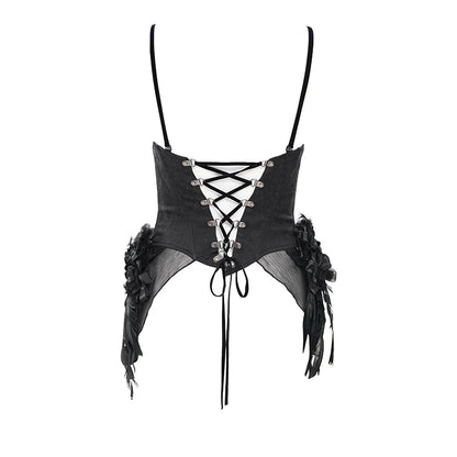 Thorne Gothic Rose Black Corset Top by Eva Lady