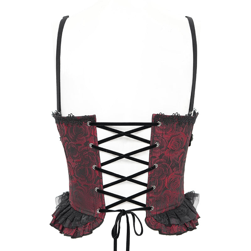 Elwin Gothic Rose Red Jacquard Corset Top by Devil Fashion