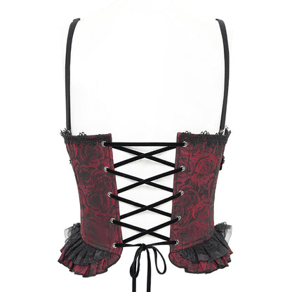 Elwin Gothic Rose Red Jacquard Corset Top by Devil Fashion