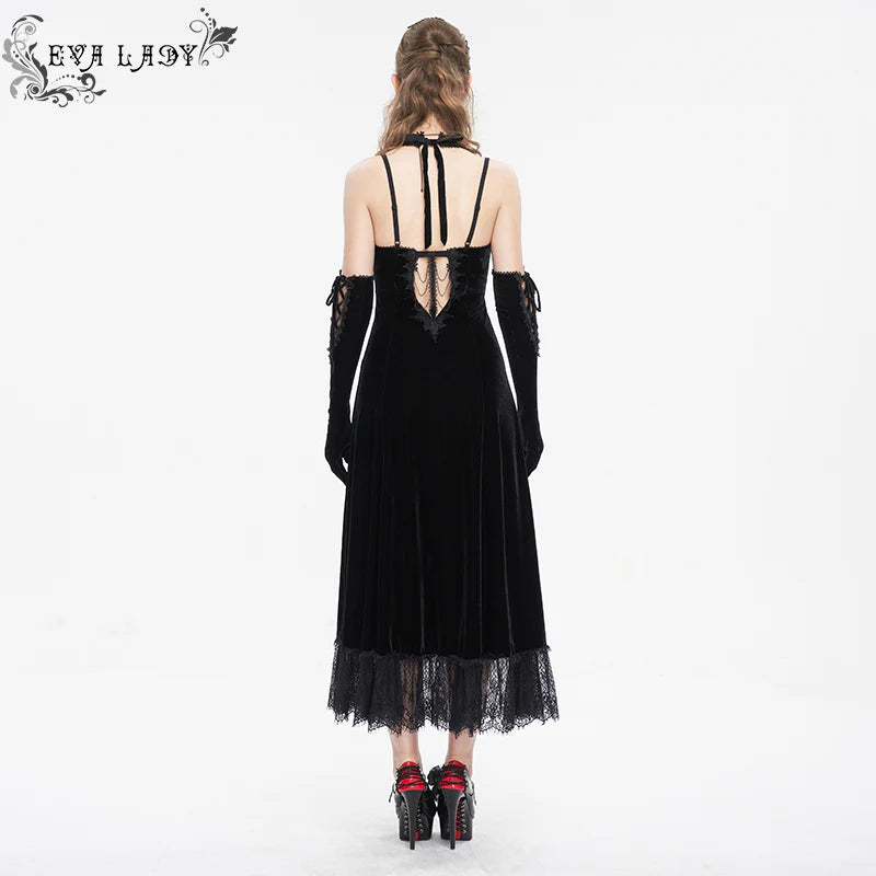 Celeste Black Gothic  Velvet Halter Dress by Eva Lady