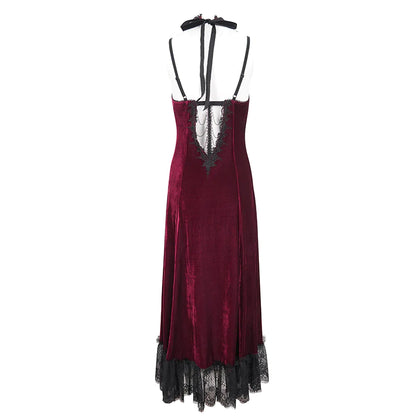 Celeste Red Gothic Velvet Halter Dress by Eva Lady