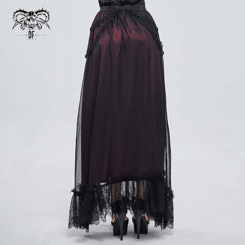 Mysterious Nosebleeds Gothic Lace Red & Black Skirt by Devil Fashion