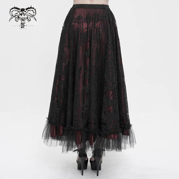 Dark Delights Gothic Lace Red Skirt by Devil Fashion