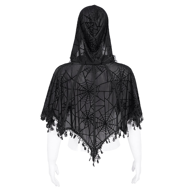 Athelina Gothic Spider Web Hooded Shawl Top by Devil Fashion
