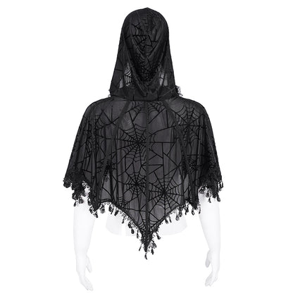 Athelina Gothic Spider Web Hooded Shawl Top by Devil Fashion