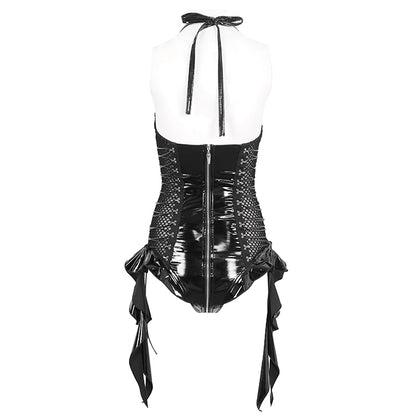 Birdie Gothic Leather Lingerie Bodysuit Top by Devil Fashion