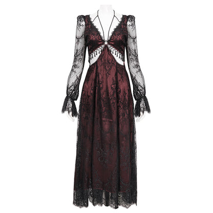 devil fashion dress Lauren' Velvet Gothic Lace Belted Dress