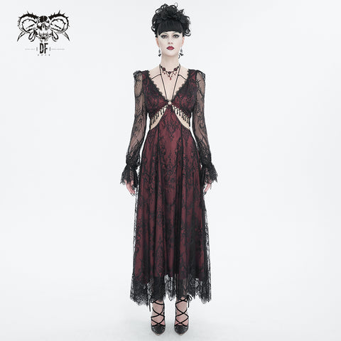 Crimson Calligraphy Lace Dress by Devil Fashion