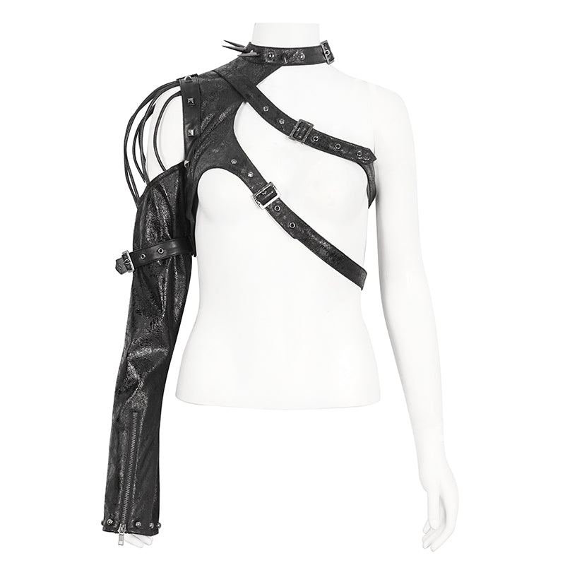 Zaria Gothic Harness Black Sleeve Top by Devil Fashion