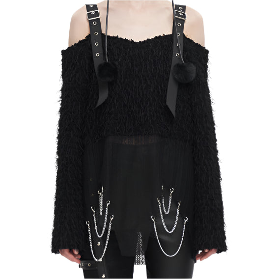 Fiona Fuzzy Off The Shoulder Sweater Top by Devil Fashion