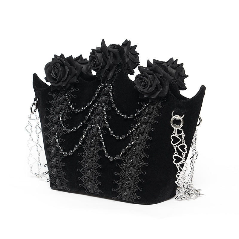 Black Roses Gothic Velvet Purse Bag by Eva Lady