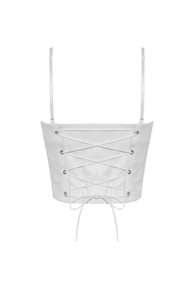 Phantom White PU Leather Zipper Corset Top by Dark In Love