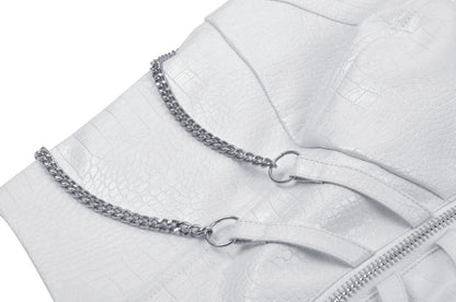 Phantom White PU Leather Zipper Corset Top by Dark In Love