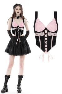 Peonies Pink Lace Trim Velvet Corset Top by Dark In Love