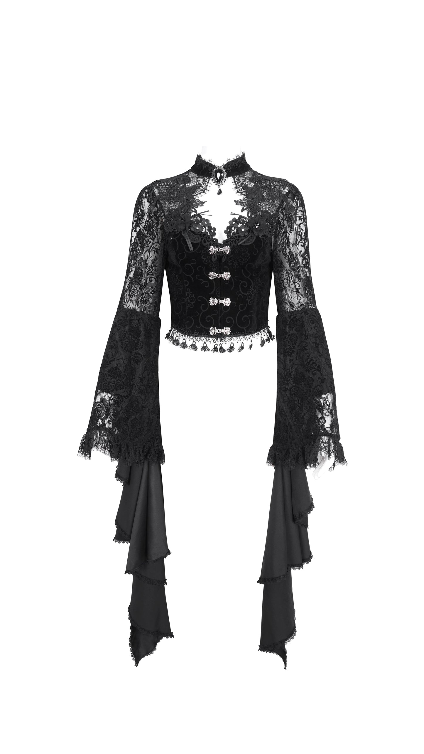 Weeping Beauty Lace Bell Sleeve Gothic Cropped Jacket Top by Eva Lady