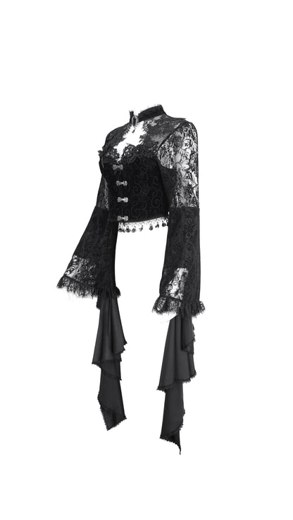 Weeping Beauty Lace Bell Sleeve Gothic Cropped Jacket Top by Eva Lady