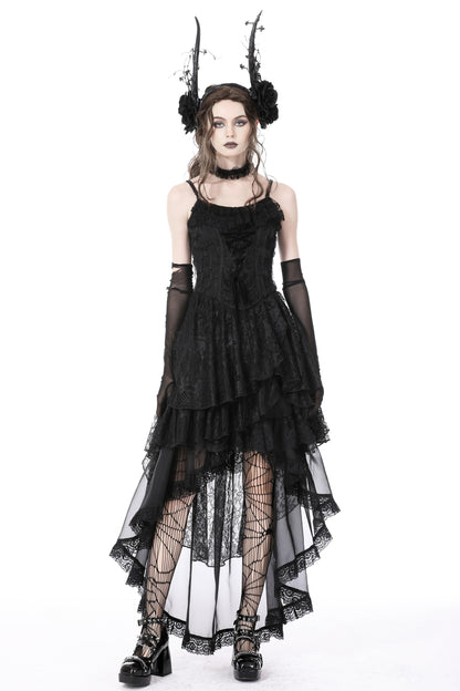 Dreadfully Delightful Frilly Black Lace High Low Dress by Dark In Love