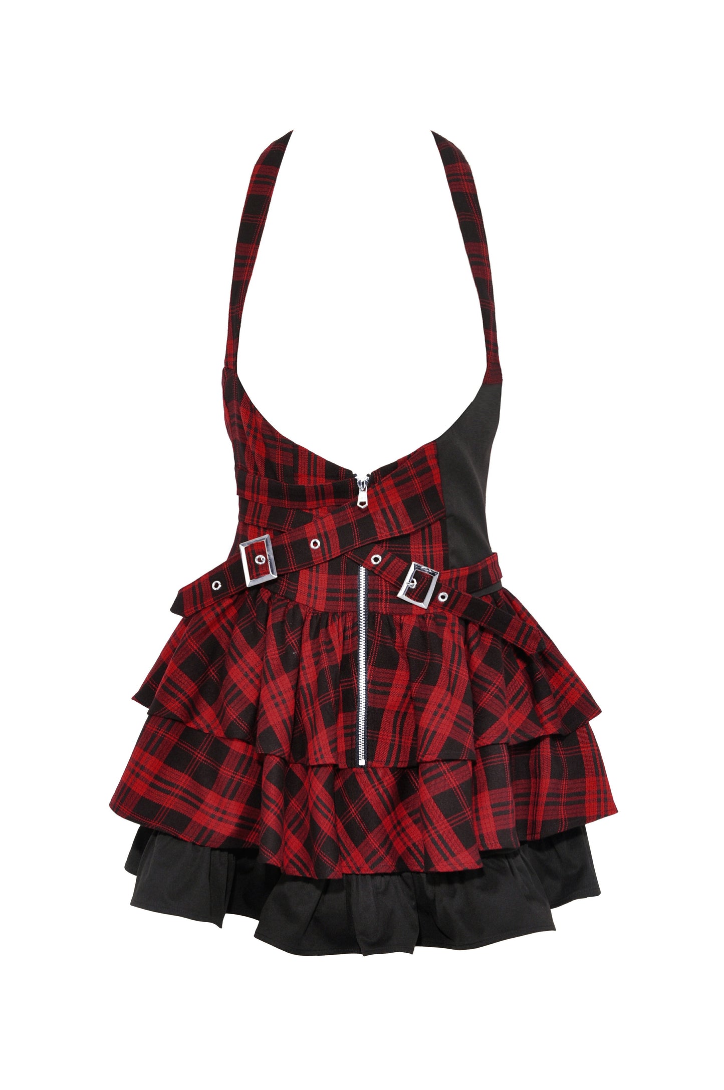 We Are The Freaks Red Plaid Frilly Halter Dress by Dark In Love