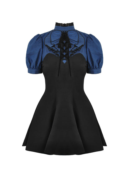 Megan Blue Stripe Frilly Collar Dress by Dark In Love