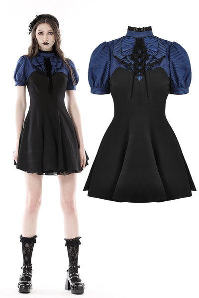 Megan Blue Stripe Frilly Collar Dress by Dark In Love