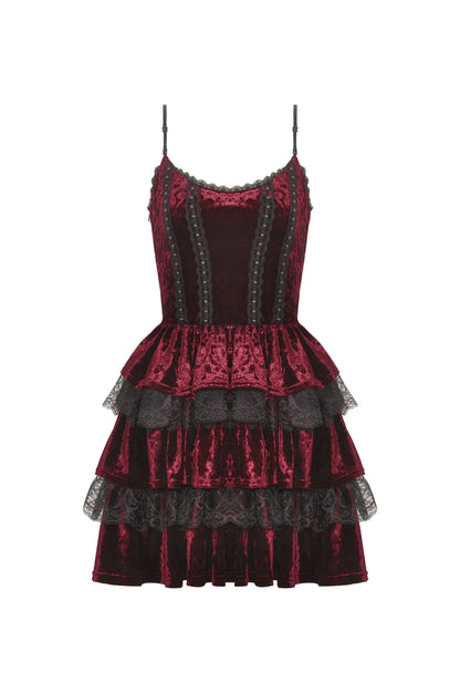 Bathing In Blood Gothic Red Velvet Frilly Dress by Dark In Love
