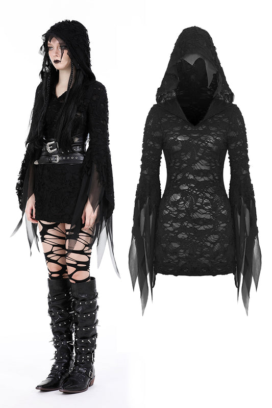 No Omens Ripped Hooded Gothic Dress by Dark In Love