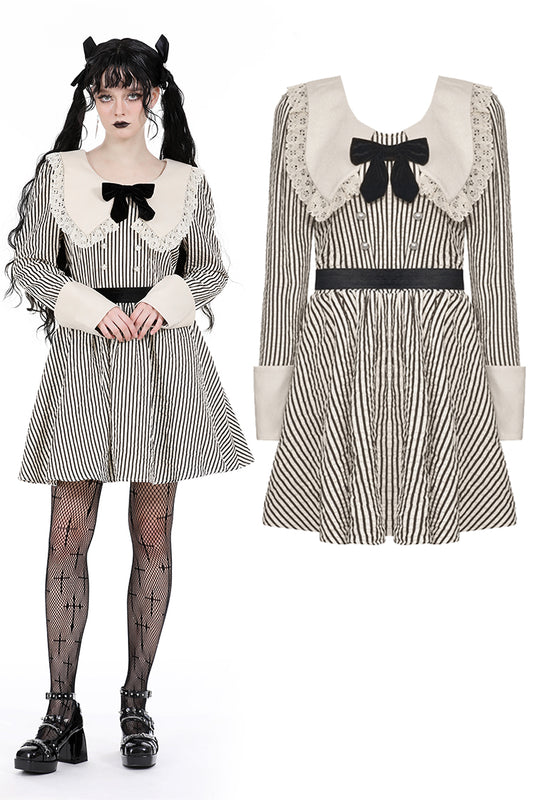 Eerie Dolly Gothic Striped Dress by Dark In Love