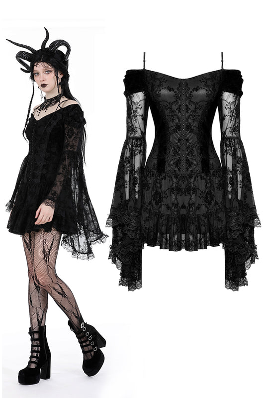 Count Your Blessings Gothic Off Shoulder Dress by Dark In Love