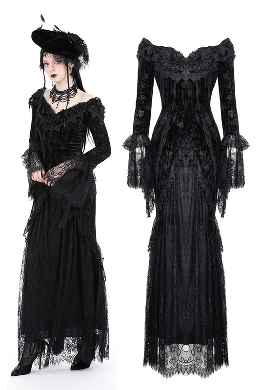 Gothic Belladonna Lace Trim Dress by Dark In Love