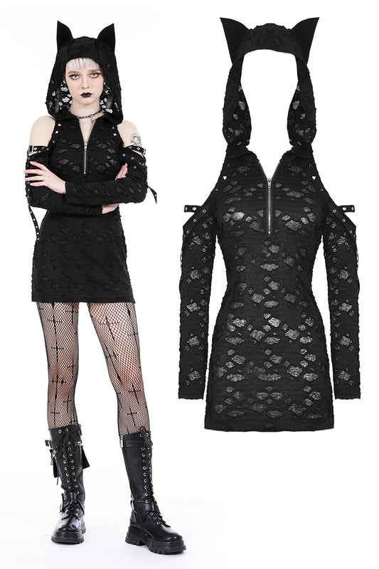 Gothic Black Cat Ears Hooded Dress by Dark In Love