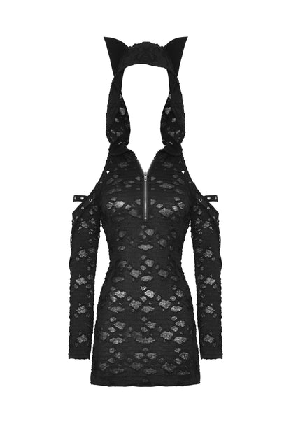 Gothic Black Cat Ears Hooded Dress by Dark In Love