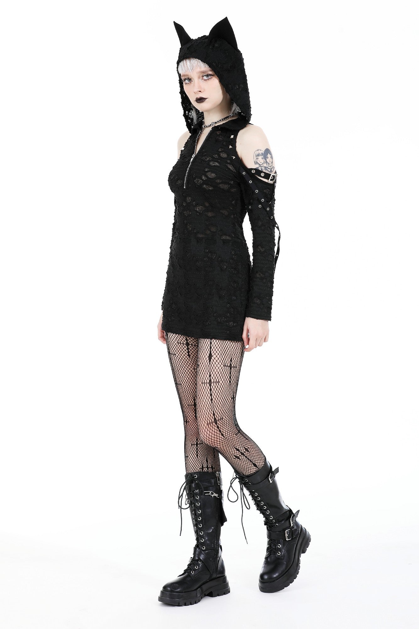 Gothic Black Cat Ears Hooded Dress by Dark In Love