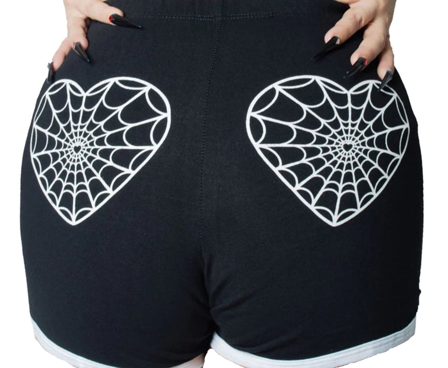 Web Heart White Running Shorts by Kreepsville 666