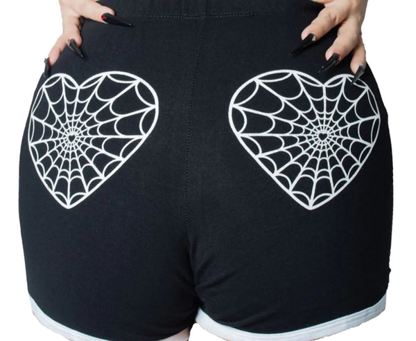 Web Heart White Running Shorts by Kreepsville 666
