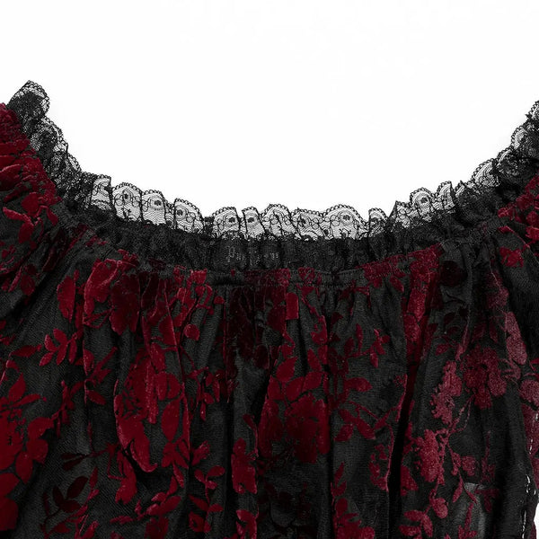 Lady Anne Lace Top With Bardot Neckline - Red and Black by Punk Rave