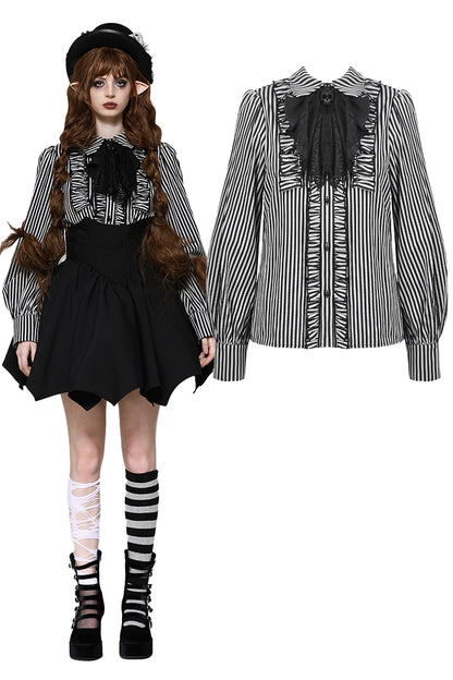 Lilah Gothic Lolita Striped Blouse Top by Dark In Love