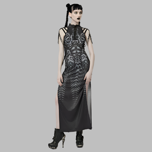 Inferno Threads - Printed Maxi Dress with Chains by Punk Rave