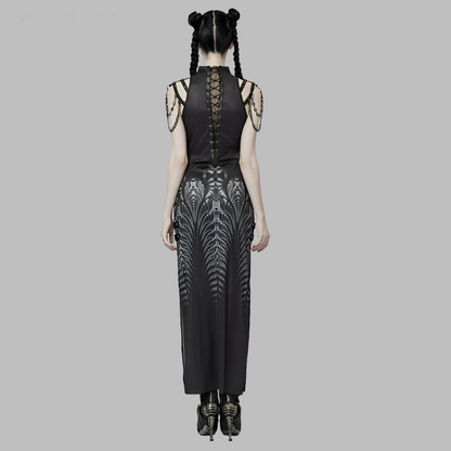 Inferno Threads - Printed Maxi Dress with Chains by Punk Rave