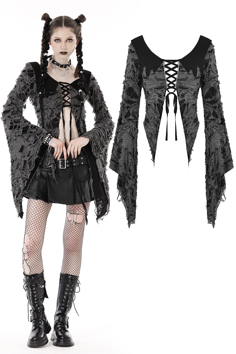 Bram Shredded Gothic Cardigan Top by Dark In Love