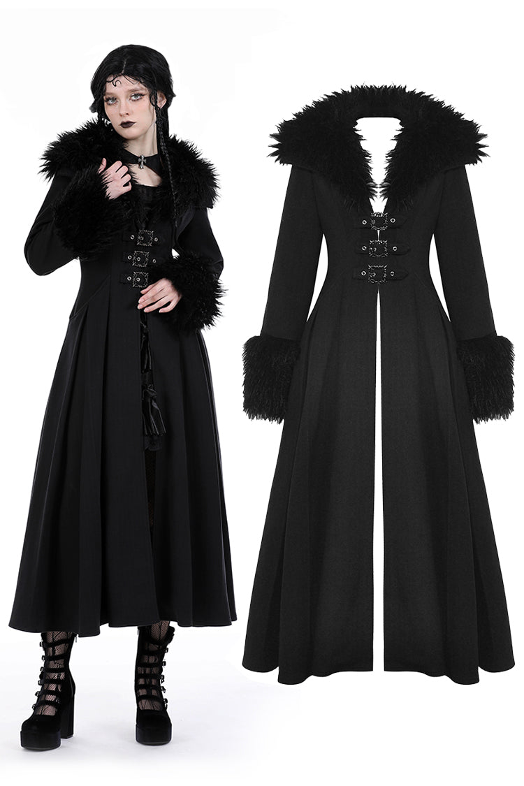 My Shadow Faux Fur Trim Gothic Coat by Dark In Love