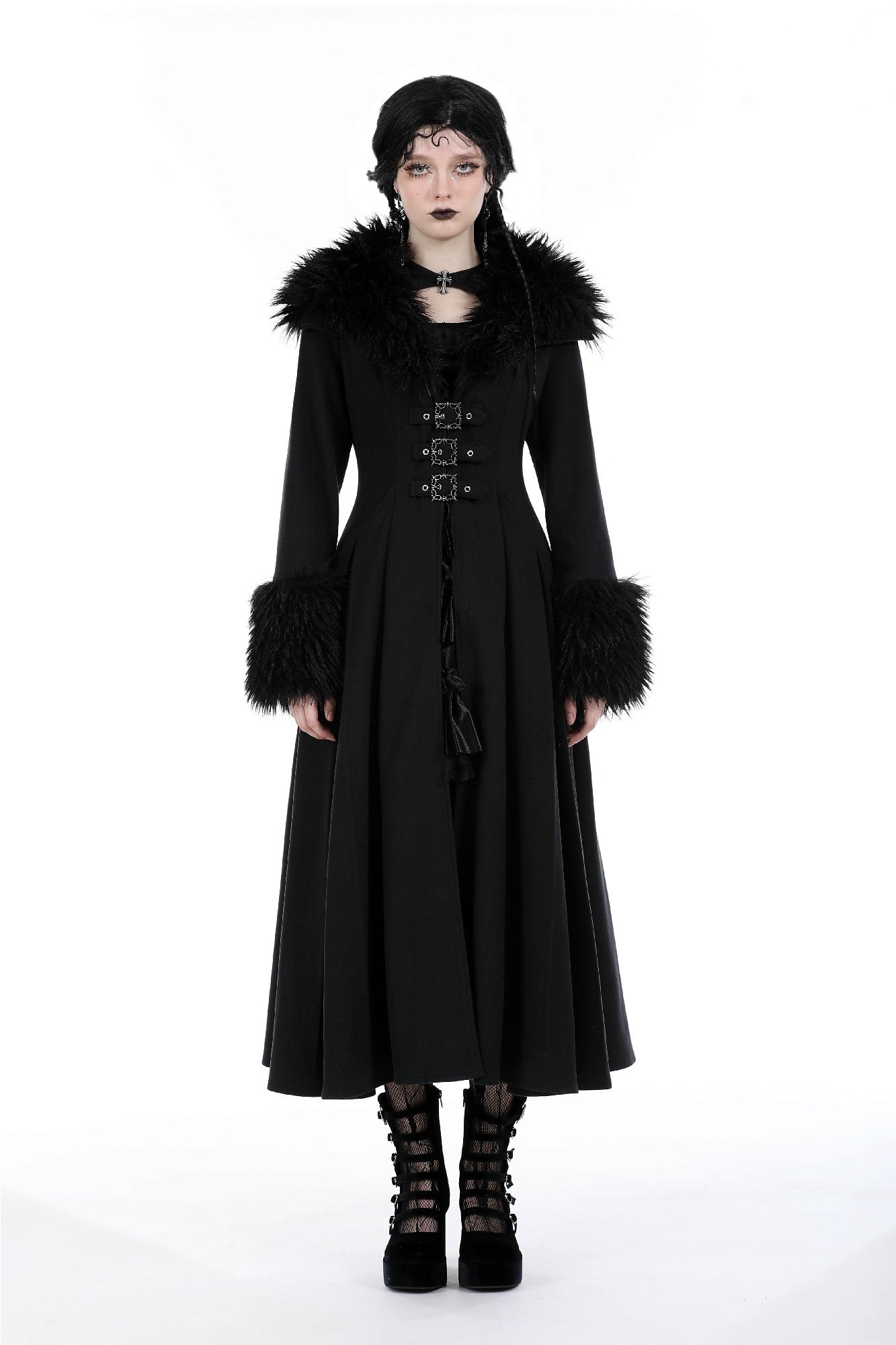 My Shadow Faux Fur Trim Gothic Coat by Dark In Love