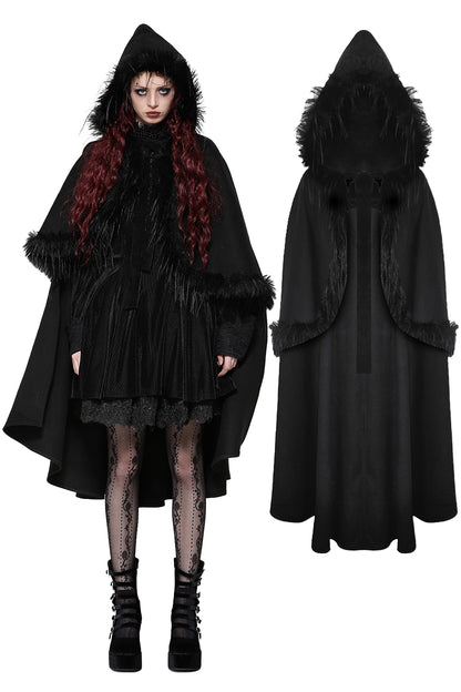 Grieving Gothic Faux Fur Hooded Cloak by Dark In Love