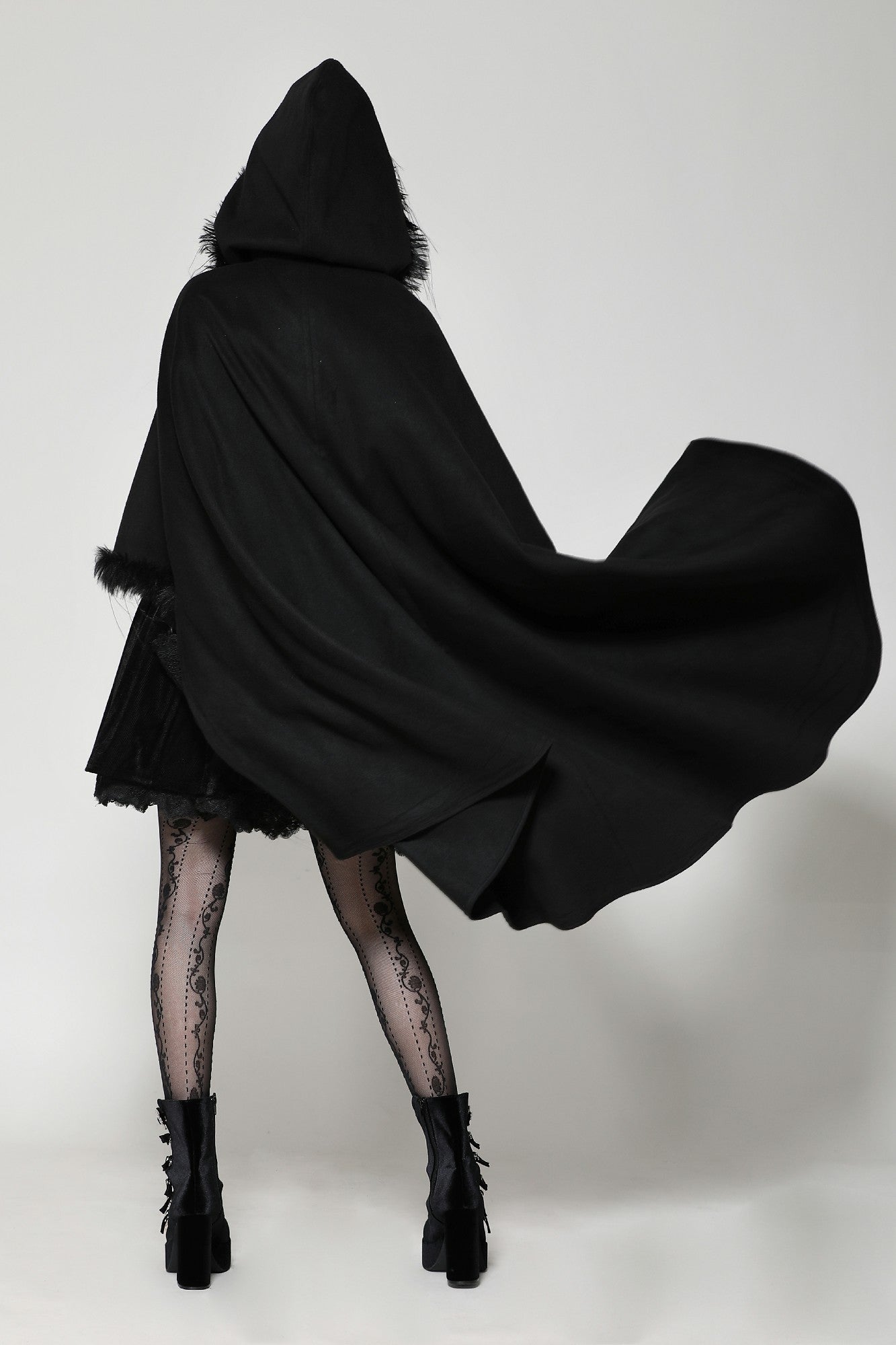 Grieving Gothic Faux Fur Hooded Cloak by Dark In Love