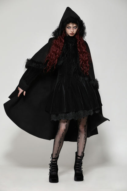 Grieving Gothic Faux Fur Hooded Cloak by Dark In Love