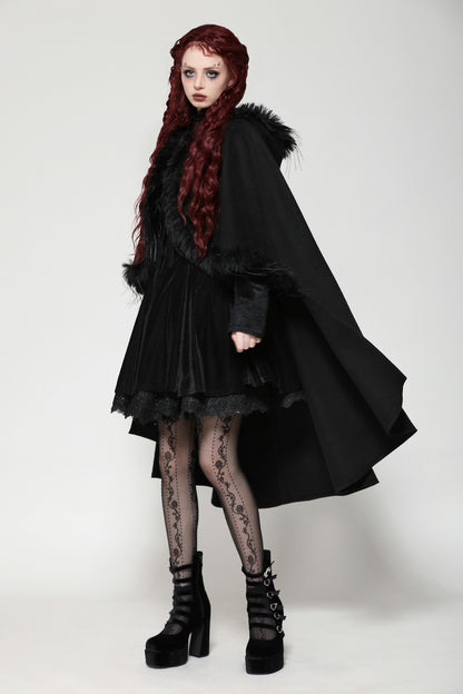 Grieving Gothic Faux Fur Hooded Cloak by Dark In Love