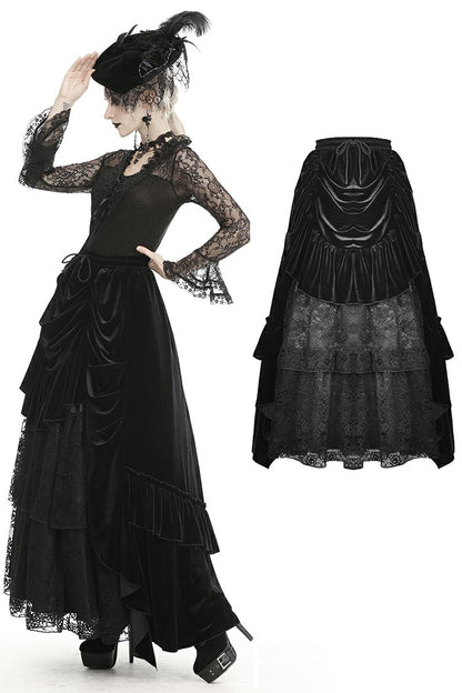 Agnes Gothic Ruffle Velvet Skirt by Dark In Love