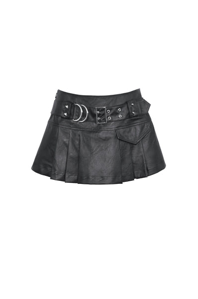 Rest In Pieces Faux Leather Pleated Skirt by Dark In Love